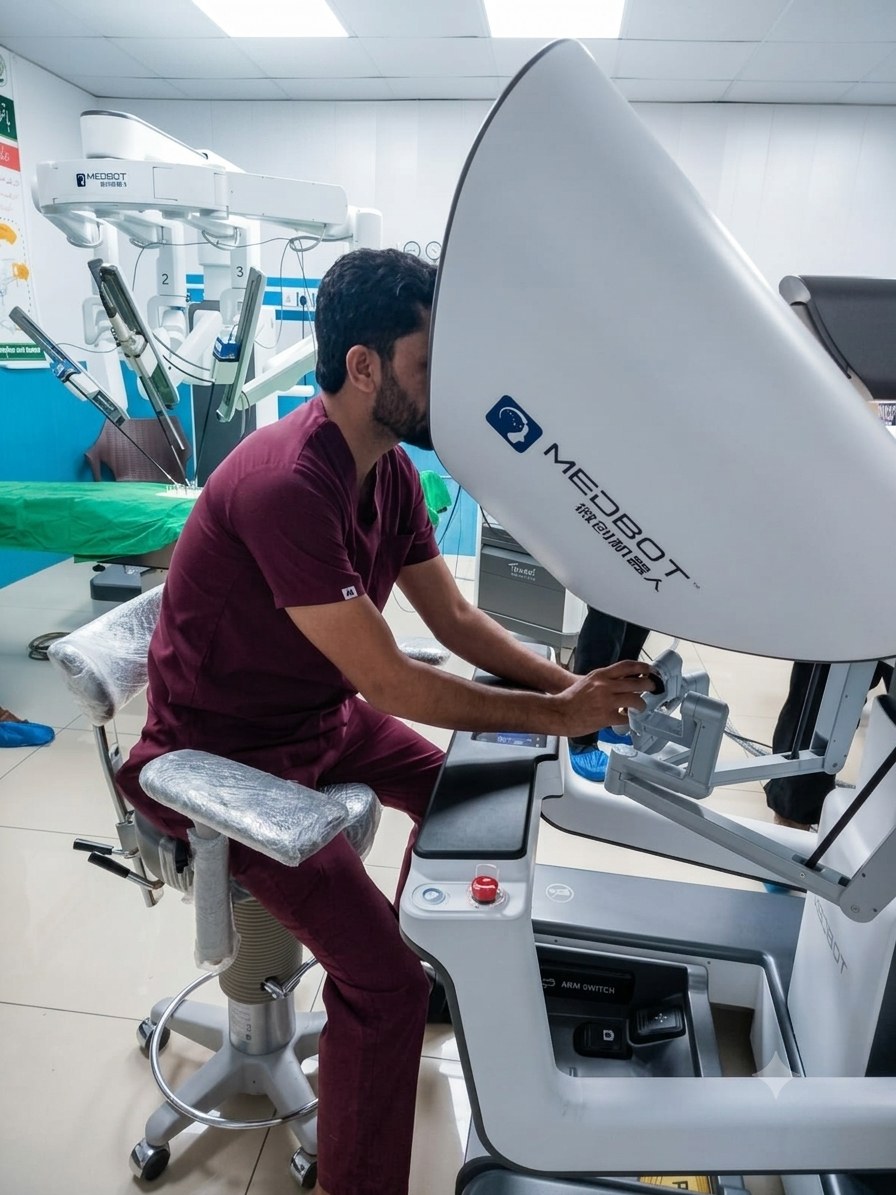 Dr. Gul Muhammad operating the MEDBOT surgical robot console